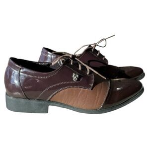 YangXieJiang Patent Leather Two Tone Brown Men's Derby Shoes Size 40 EU / 7.5 US